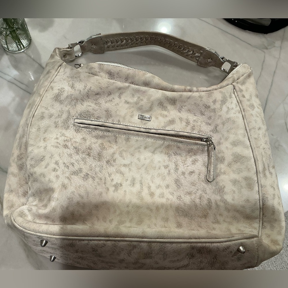 Be & D Leather Satchel Purse with Feather Like Pattern - Picture 2 of 15